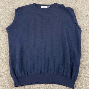 Vintage Sweater Vest Mens 3XLT Bill Blass Blue Hand Framed USA Golf Ribbed S62